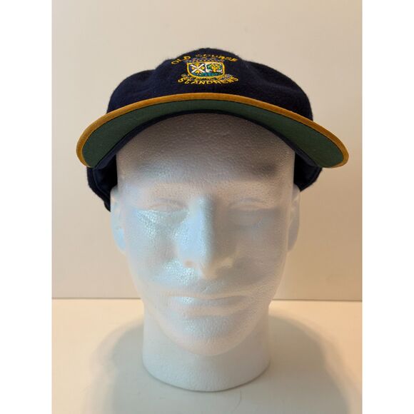The Marque Old Course St. Andrews Adjustable Strap Hat Wool Melton Navy Blue Tan - Picture 2 of 8